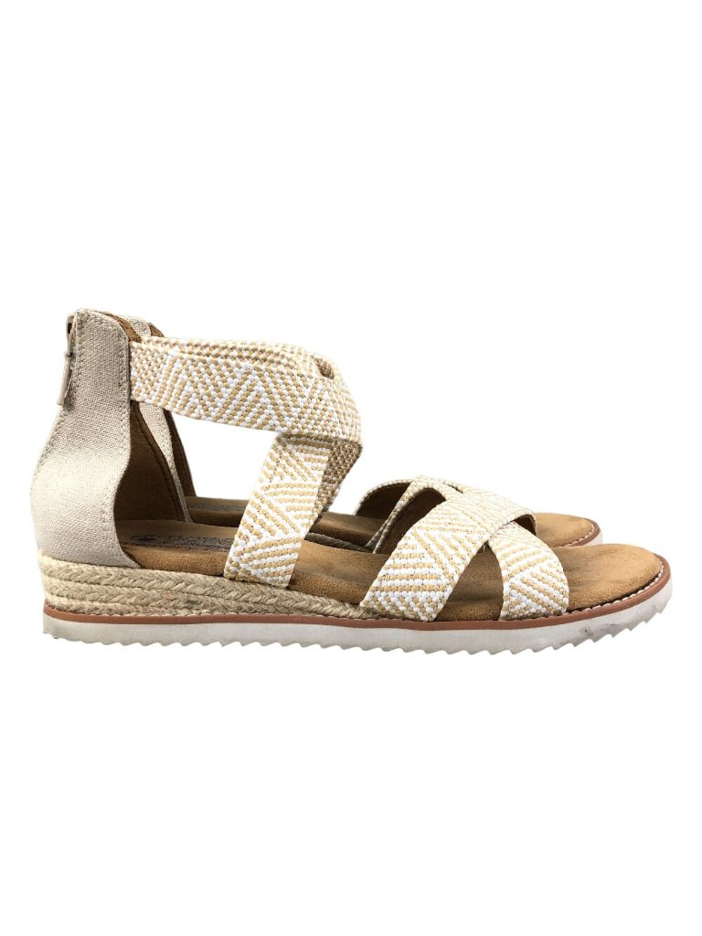 Bobs by Skechers Women's Size 9.5 Desert Kiss Tan White Memory Foam Sandals